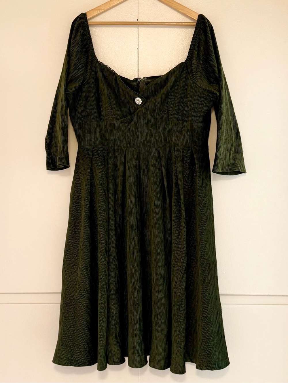 Unique Vintage Lamar Swing Dress - Green Velvet - Size XL / 14